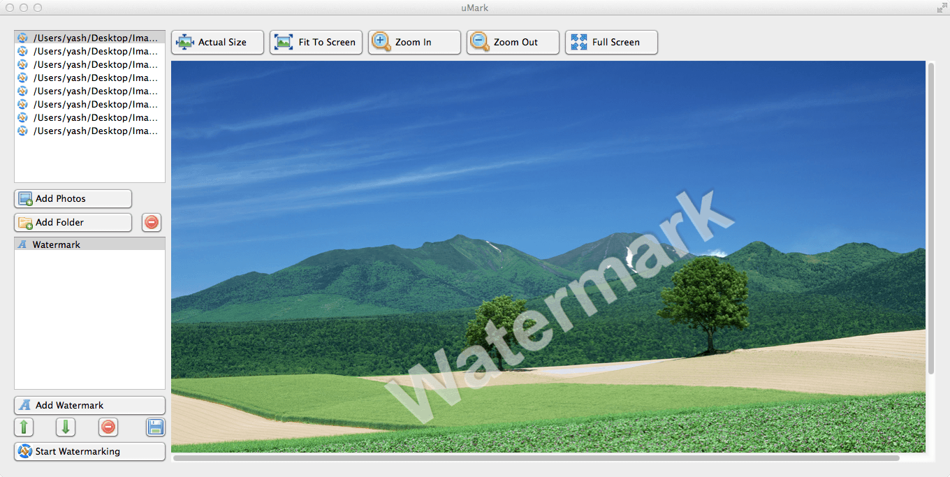 uMark is a batch photo watermarking software. It protects your digital images and photos by adding a visible watermark. You can add text/logo/copyright info as a watermark with fully customizable options for positioning, transparency and appearance.