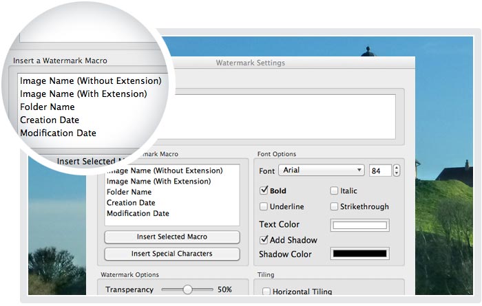 Add EXIF and other metadata as watermarks